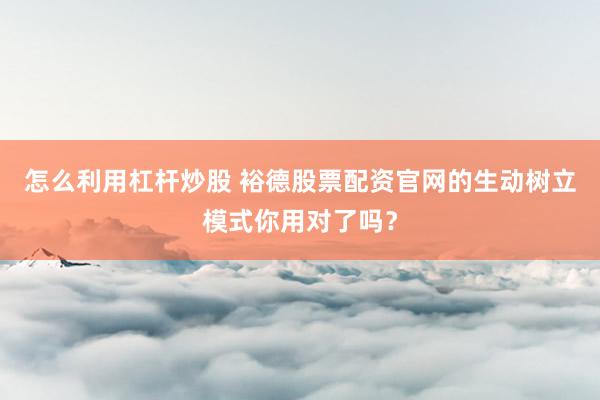 怎么利用杠杆炒股 裕德股票配资官网的生动树立模式你用对了吗？