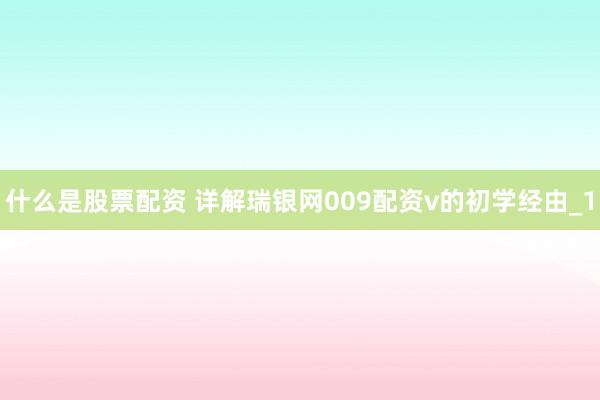 什么是股票配资 详解瑞银网009配资v的初学经由_1