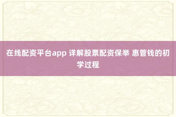 在线配资平台app 详解股票配资保举 惠管钱的初学过程
