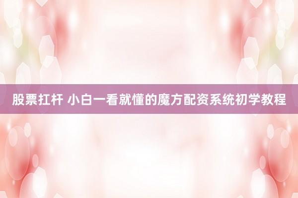 股票扛杆 小白一看就懂的魔方配资系统初学教程