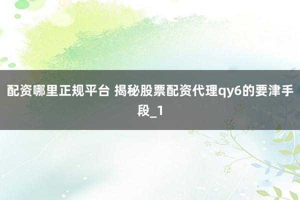 配资哪里正规平台 揭秘股票配资代理qy6的要津手段_1