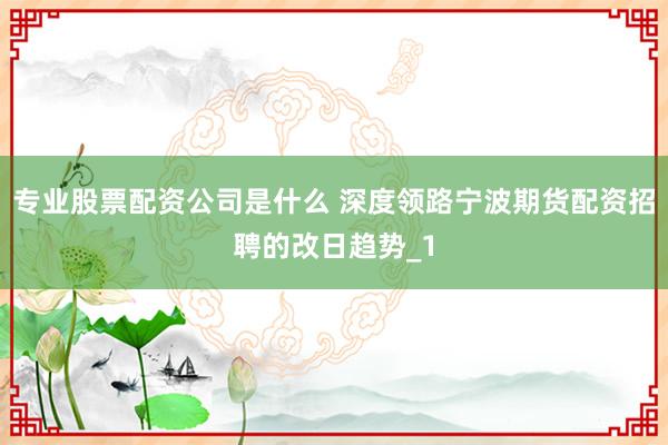 专业股票配资公司是什么 深度领路宁波期货配资招聘的改日趋势_1
