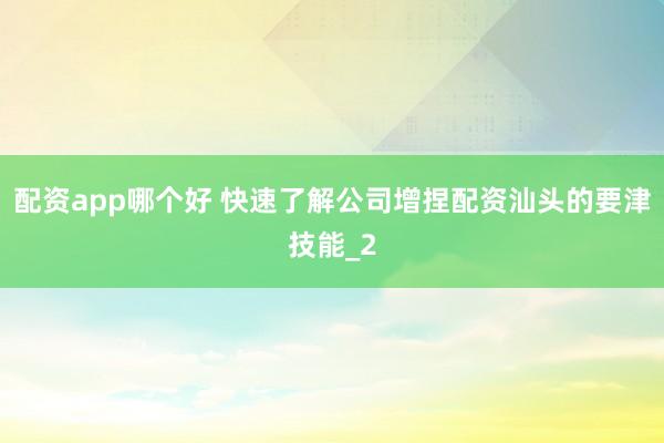 配资app哪个好 快速了解公司增捏配资汕头的要津技能_2