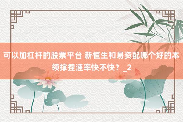 可以加杠杆的股票平台 新恒生和易资配哪个好的本领撑捏速率快不快？_2