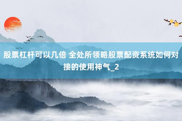 股票杠杆可以几倍 全处所领略股票配资系统如何对接的使用神气_2